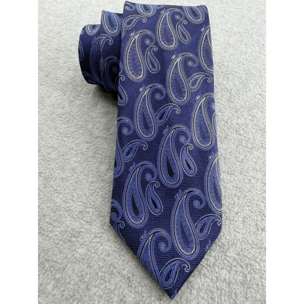 Canali Blue Paisley 100% Silk Tie Wide Classic Luxury Italian Made 3.5in